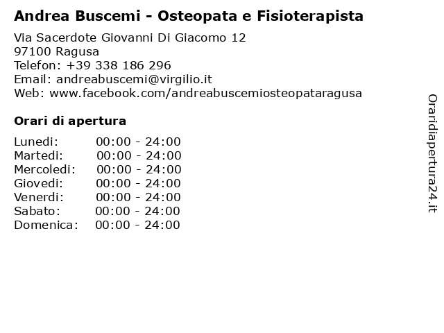 Orari di apertura Andrea Buscemi Osteopata e Fisioterapista